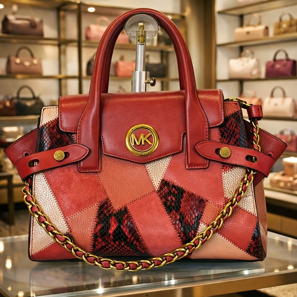 MICHAEL Michael Kors Handbags - Michael‎ Kors Carmen Pink Flap Satchel Suede Patchwork Leather Crossbody Bag NWT